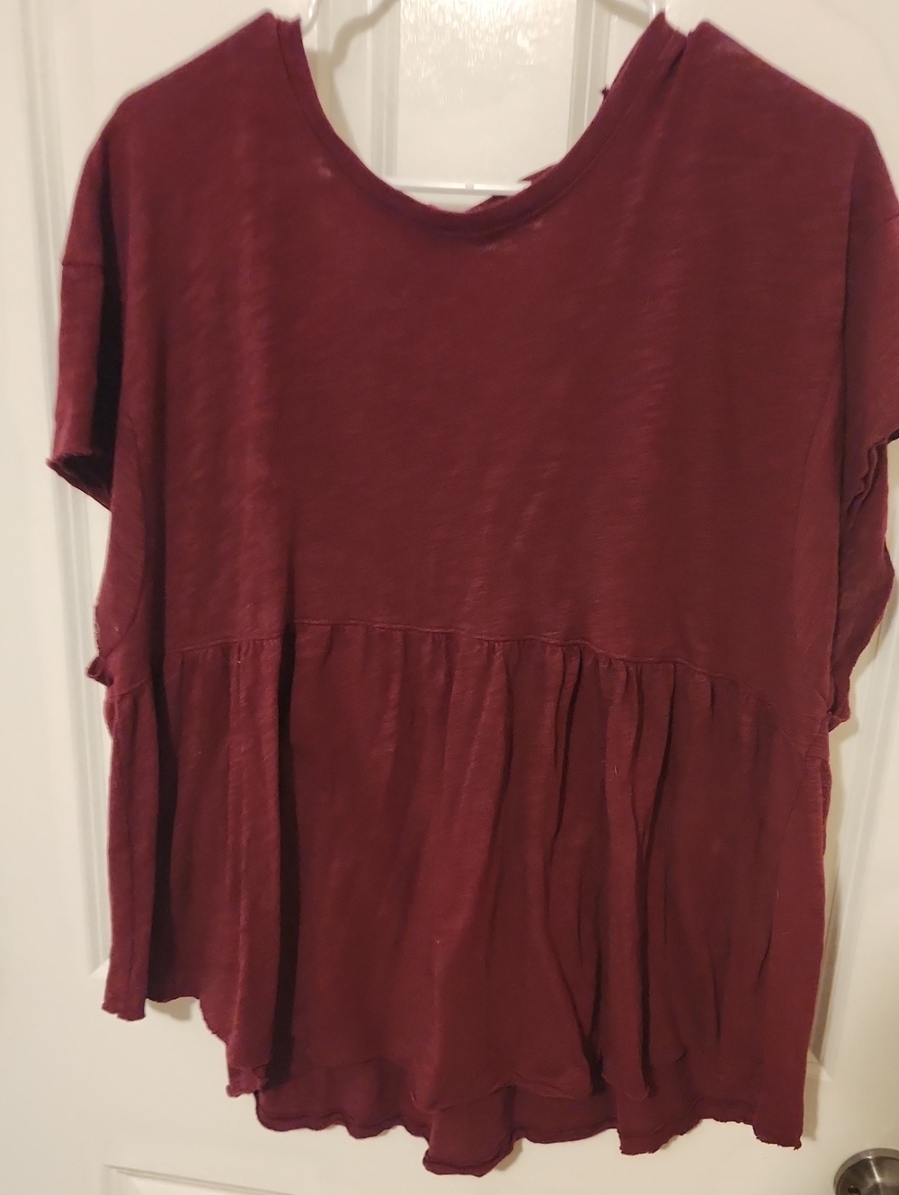 American Eagle Outfitters Burgundy Short Sleeve Peplum Tunic